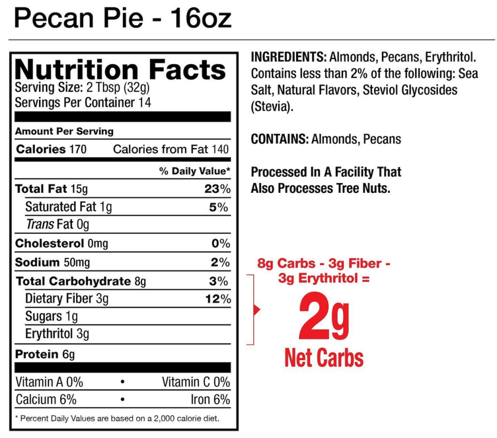 Legendary Foods Pecan Pie almond butter nutritional label 