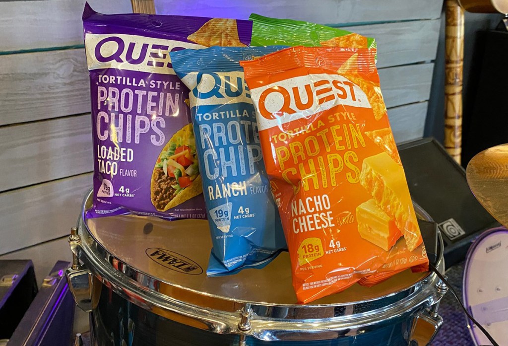 Quest Tortilla Chips sitting on a drum