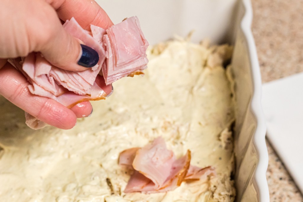 ham slices on casserole dish