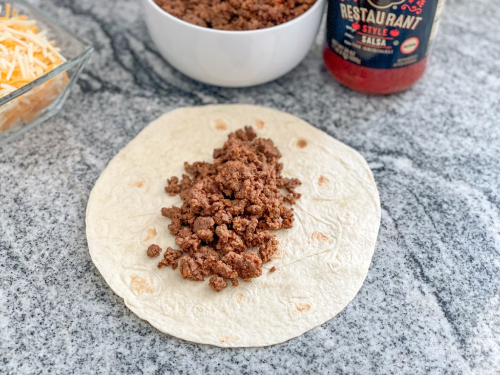 ground beef on a tortilla