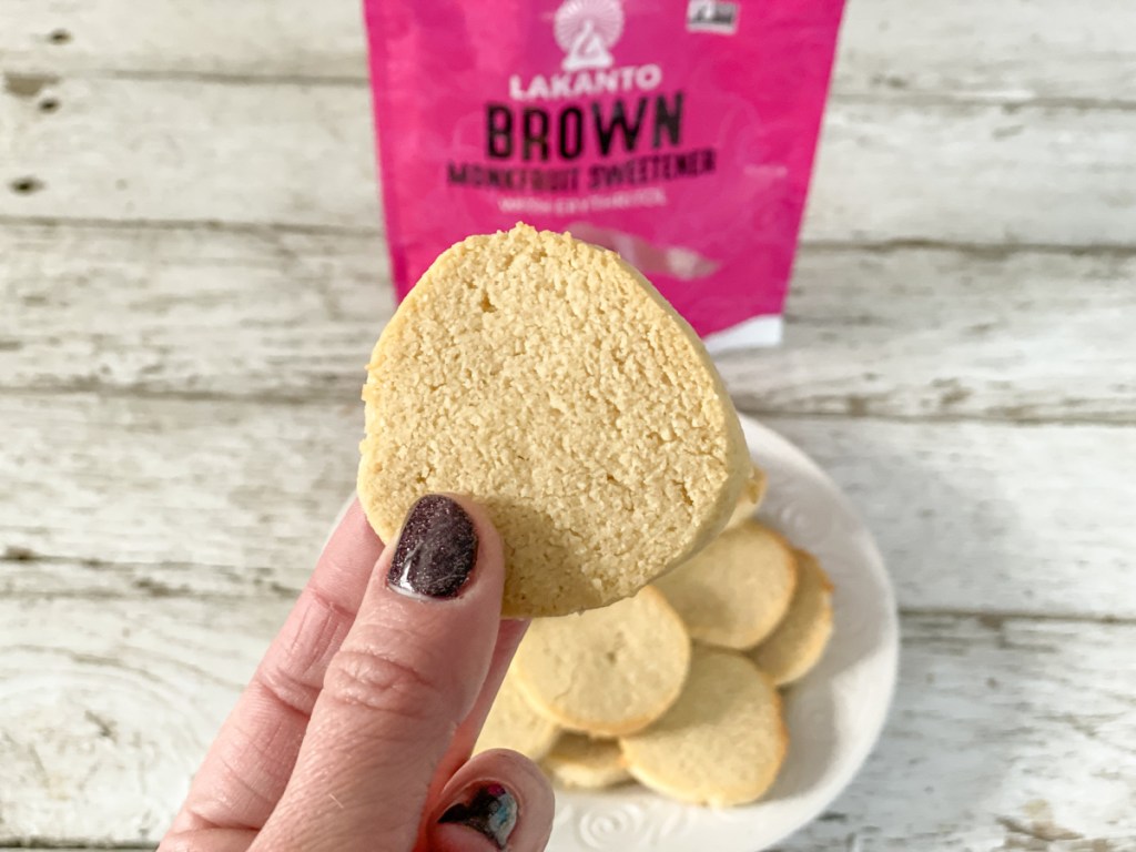 keto sweeteners taste test with brown lankanto holing a cookie