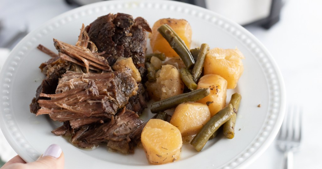 plate of Keto roast with radishes and green beans