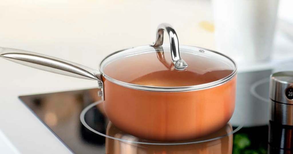 copper pan on the stove 