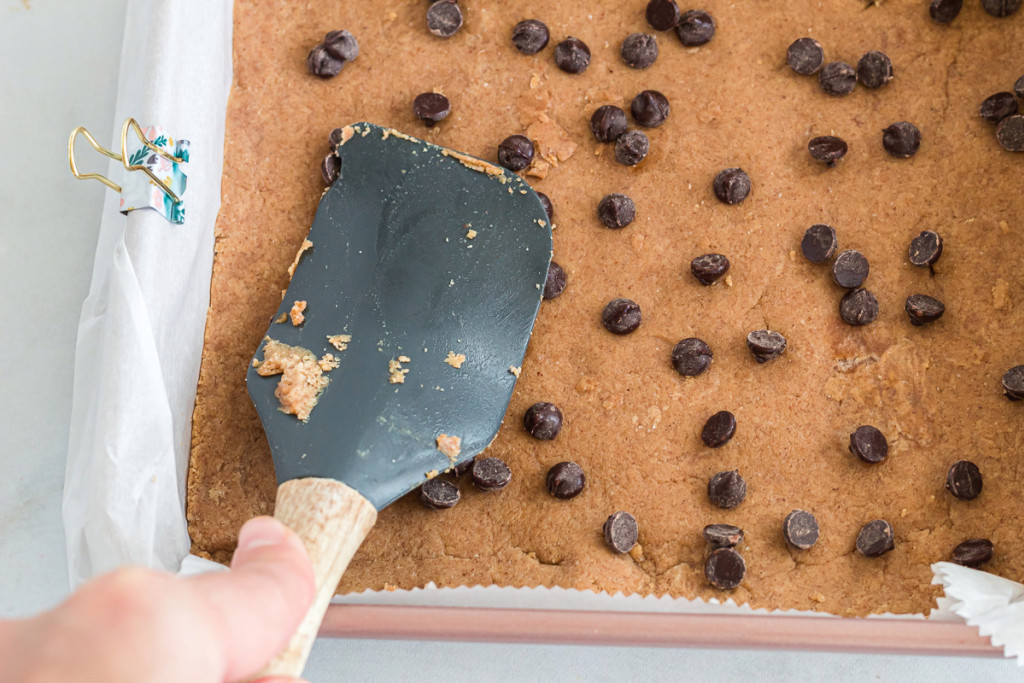 cookie dough bars in a pan