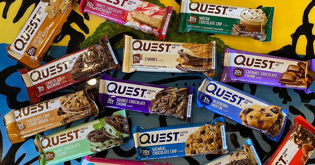 quest bars scattered on table