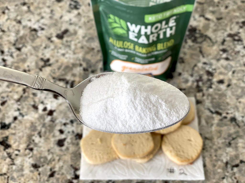 Whole Earth Allulose keto sweetener blend on spoon