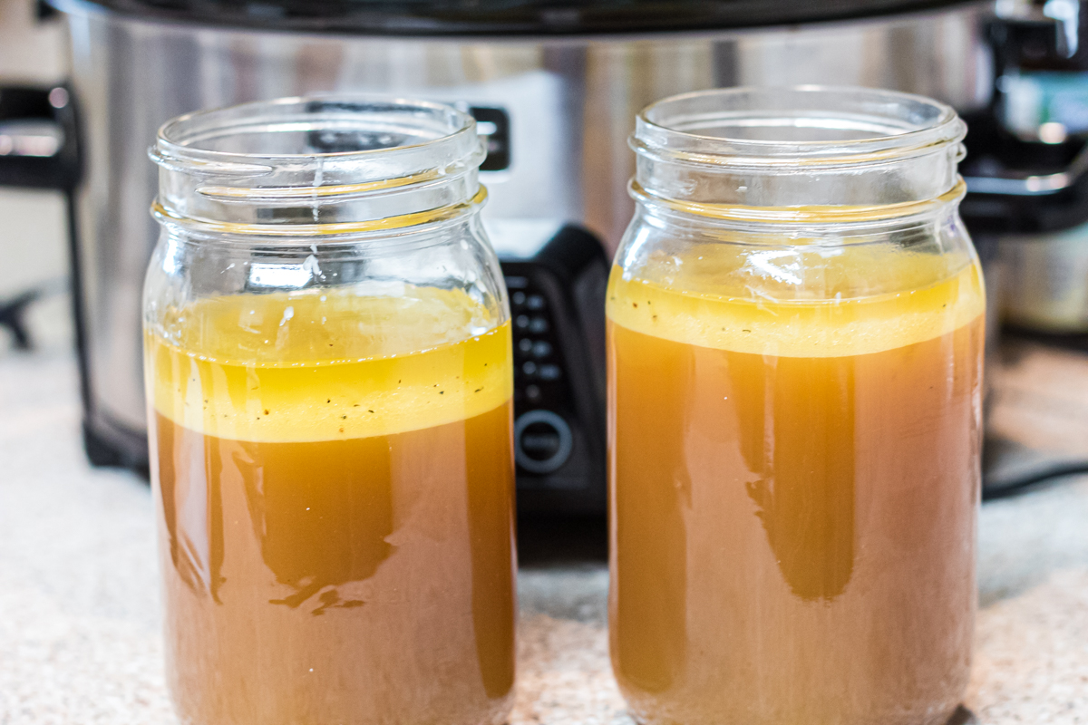 mason jars with bone broth