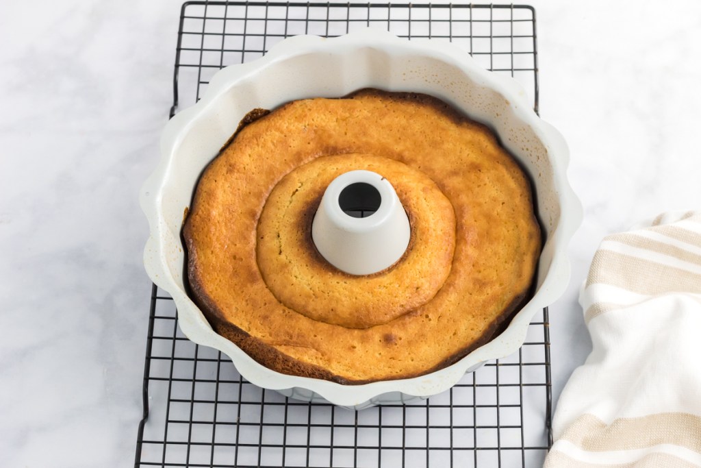 bundt cake in pan baked