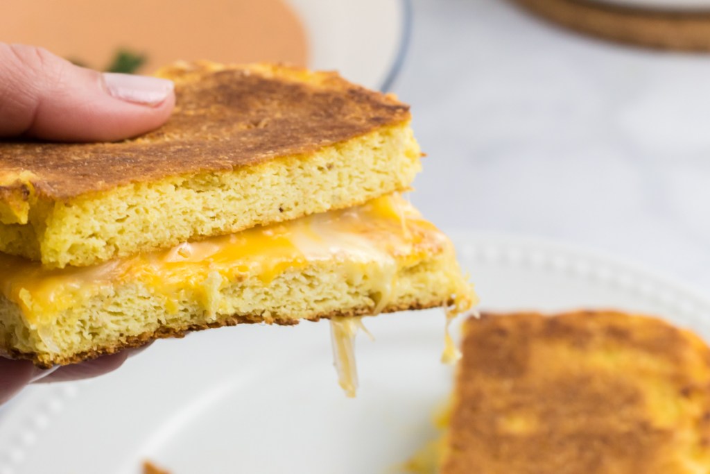 Cheese pull on the grilled cheese