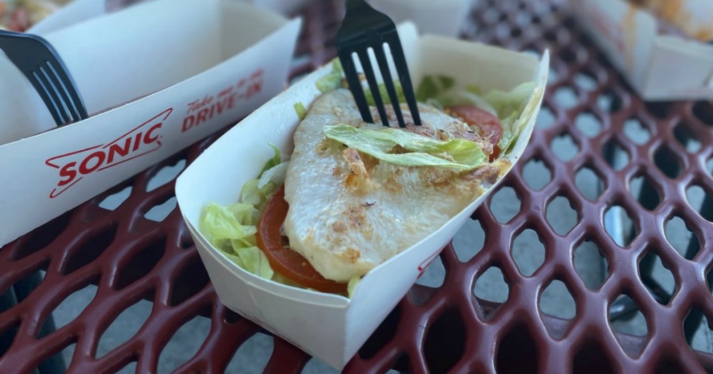 keto chicken with lettuce and tomato in container at Sonic Drive-In