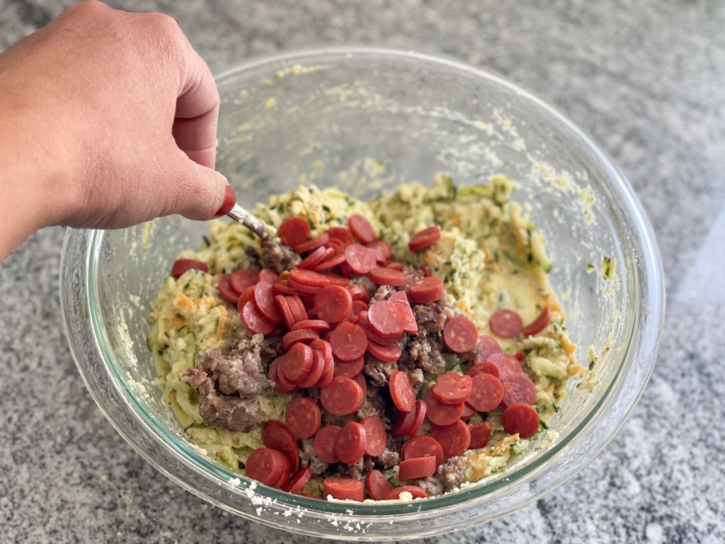 zucchini pizza bites Dough with pepperoni and sausage