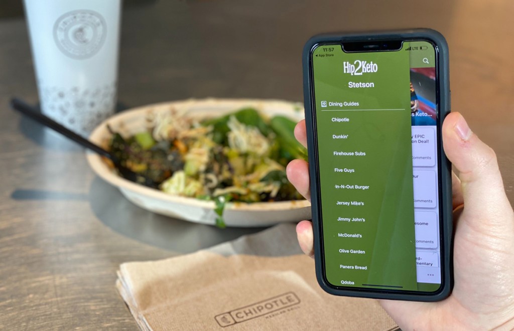 phone showing Keto app at Chipotle