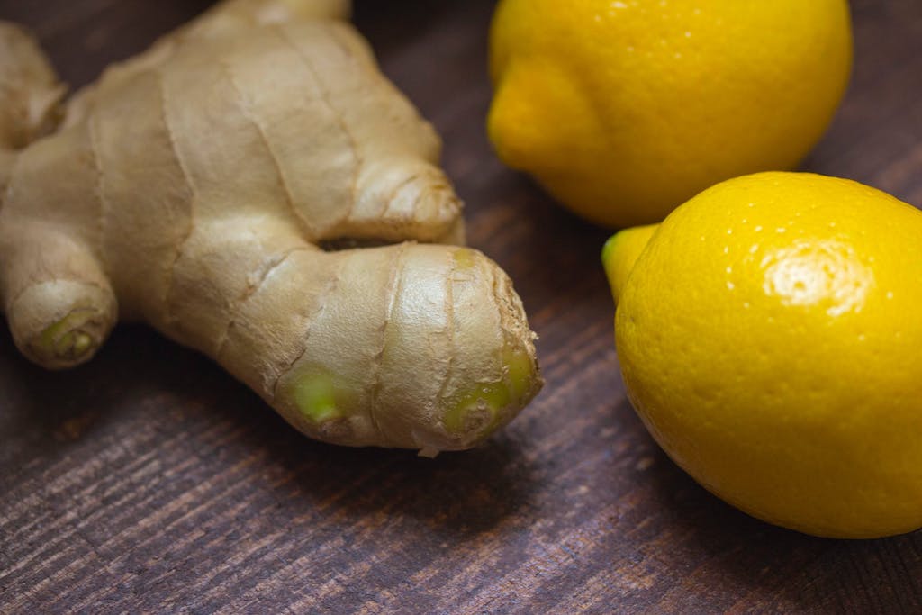 ginger and lemons on counter