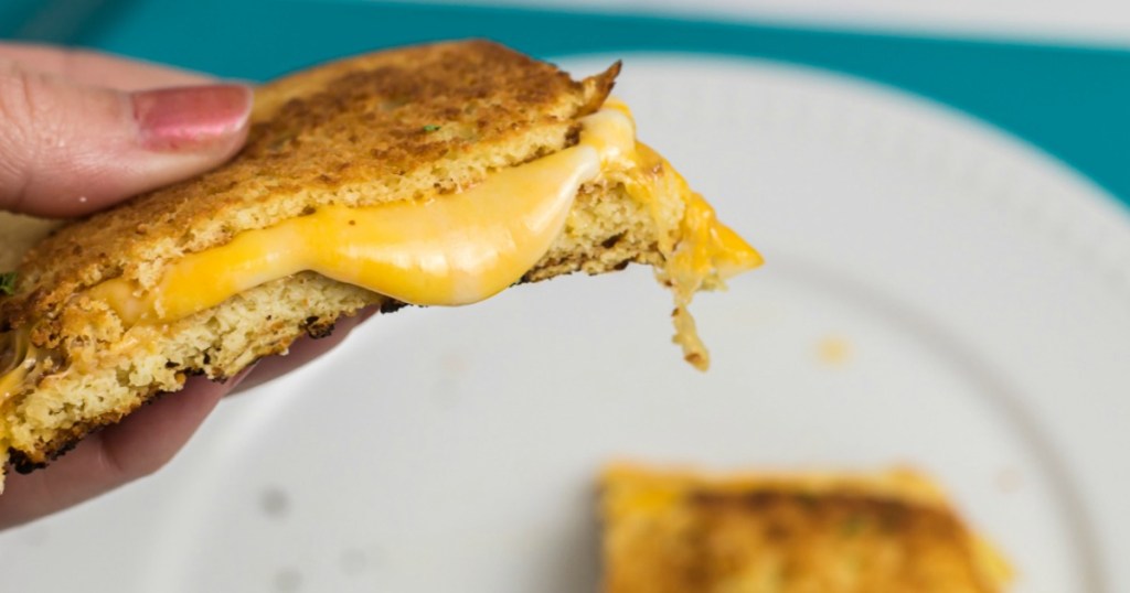 slice of a keto grilled cheese sandwich 