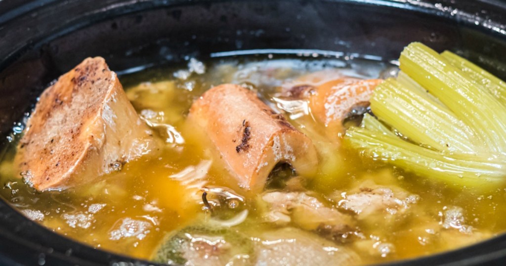 homemade bone broth in the slow cooker