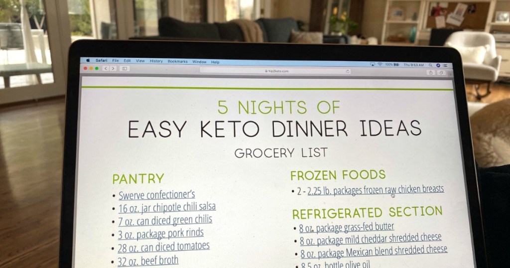 keto meal planning on laptop screen