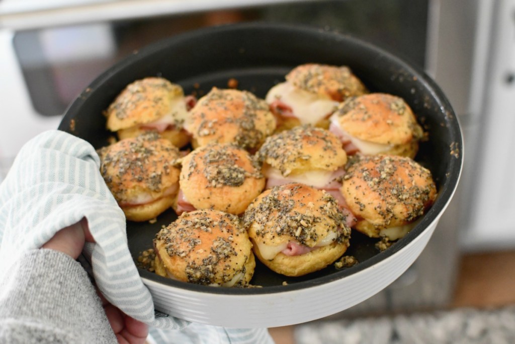 keto ham and cheese sliders out of the oven