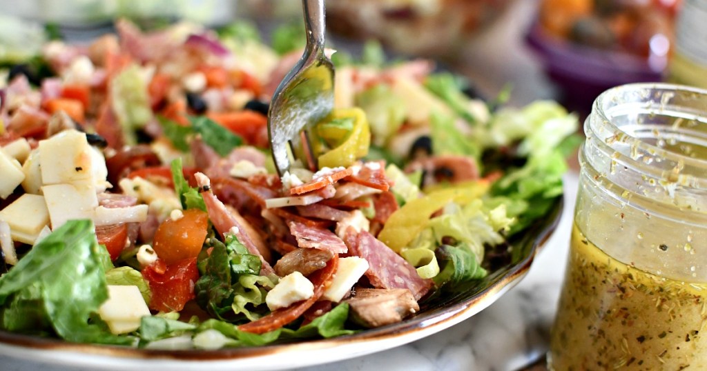 keto pizza salad with zesty italian dressing