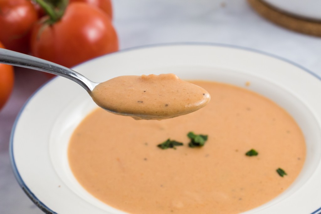 spoonful of keto tomato basil soup