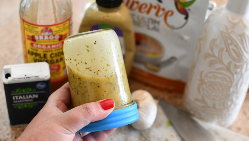 mixing keto salad dressing