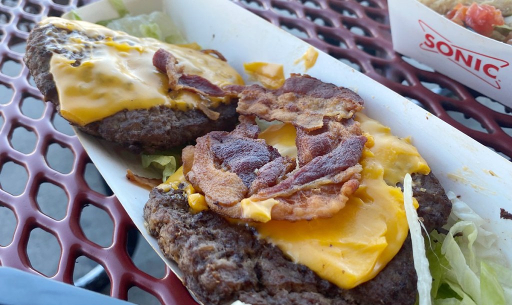 sonic bacon double cheeseburger in a bowl