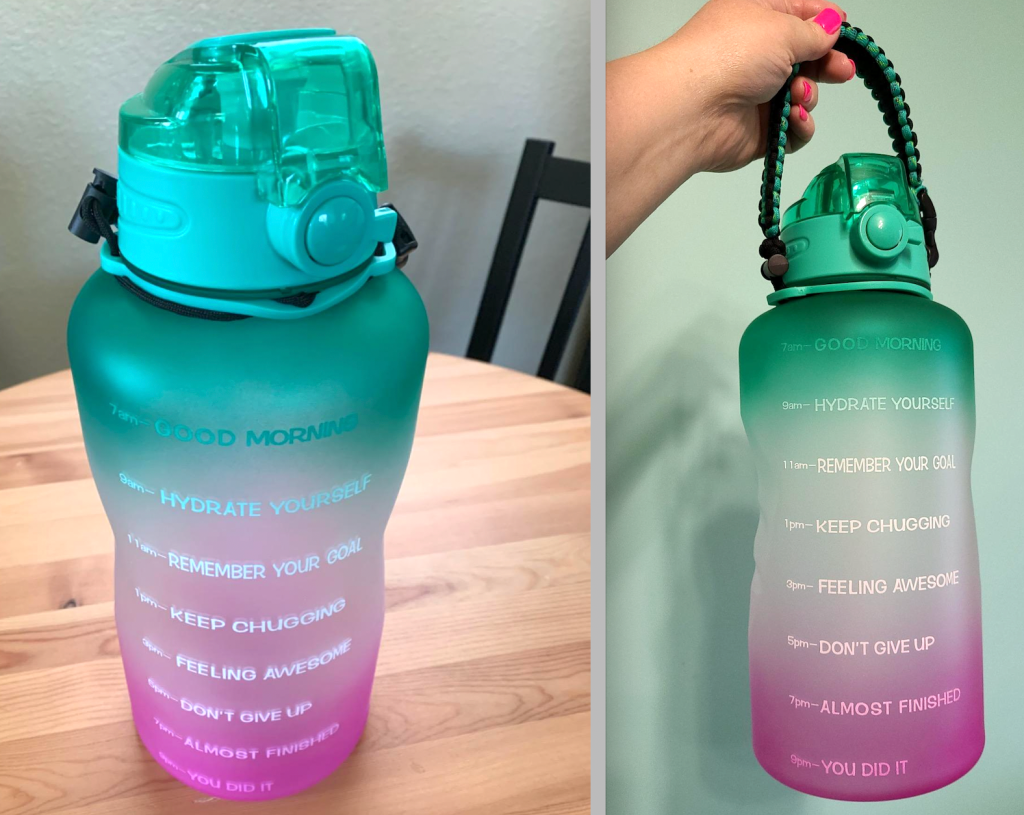 2 large and colorful water bottles