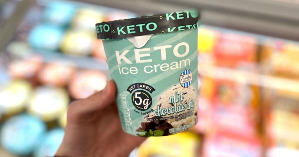 holding keto ice cream at ALDI