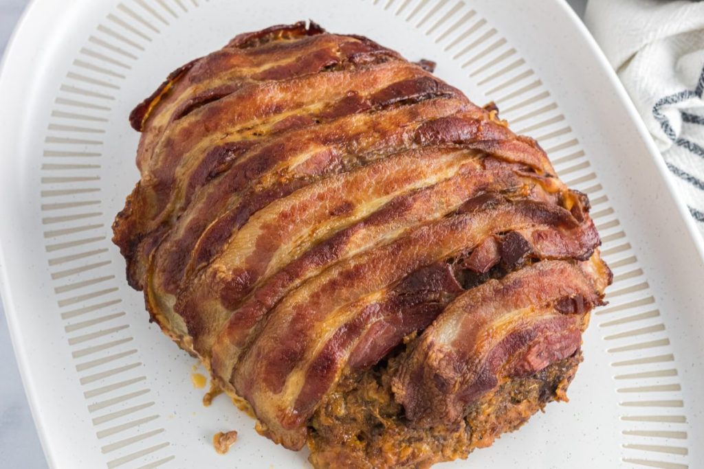 cooked bacon wrapped meatloaf