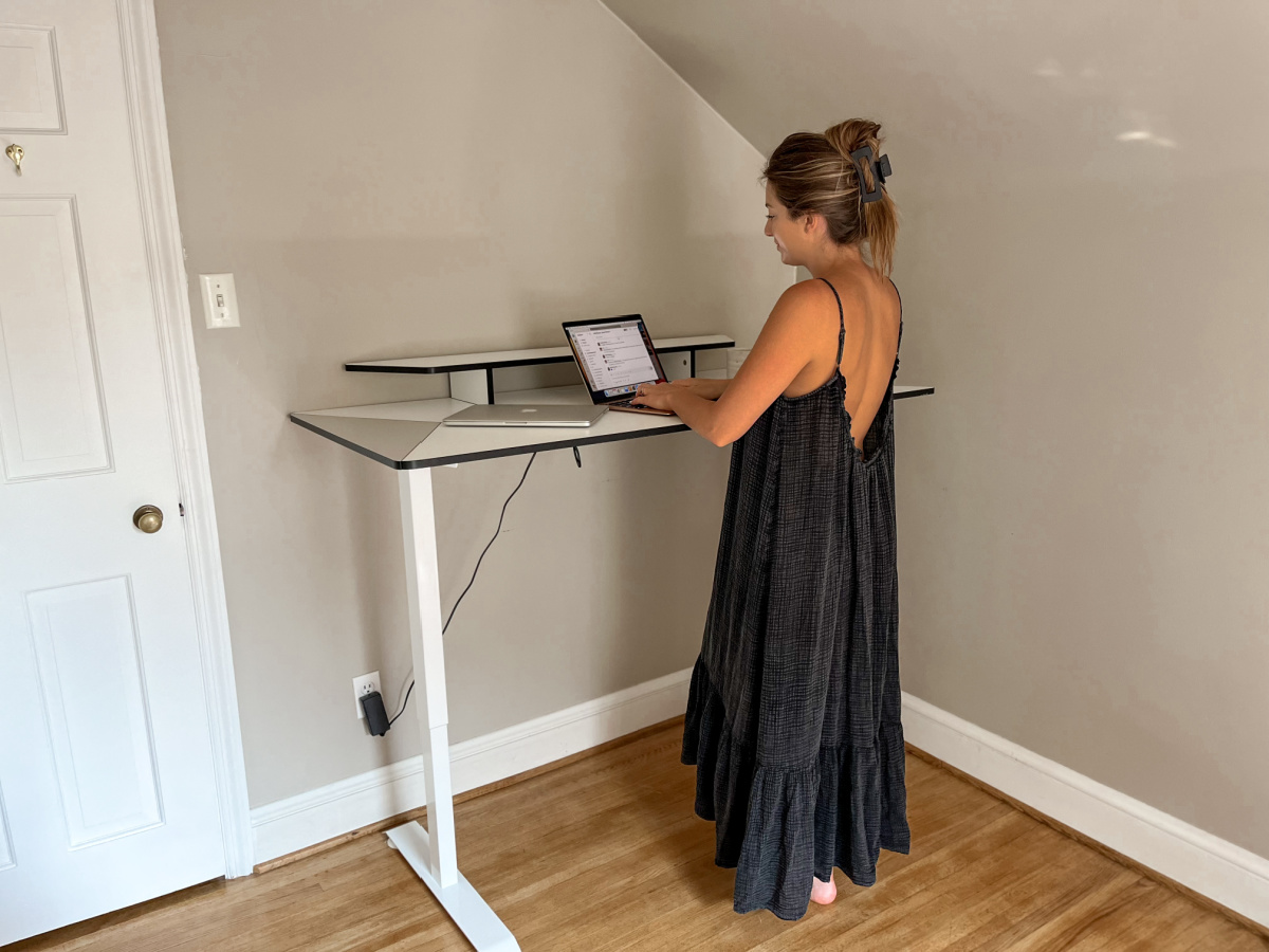 woman working at a standing desk