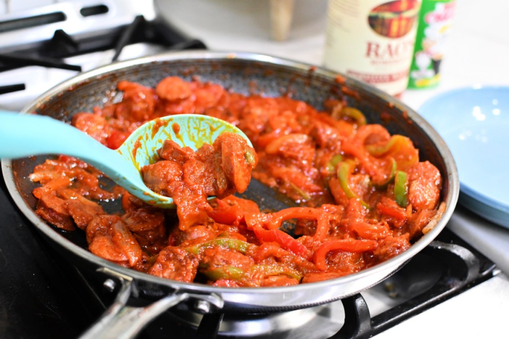 easy sausage skillet meal with bell peppers