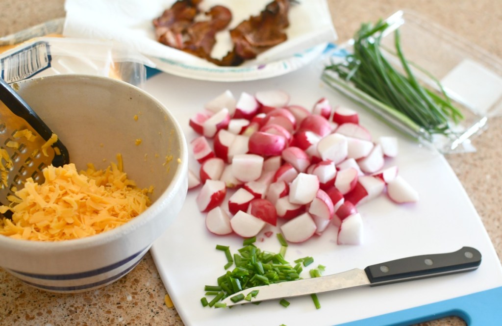 ingredients for loaded radishes on the counter