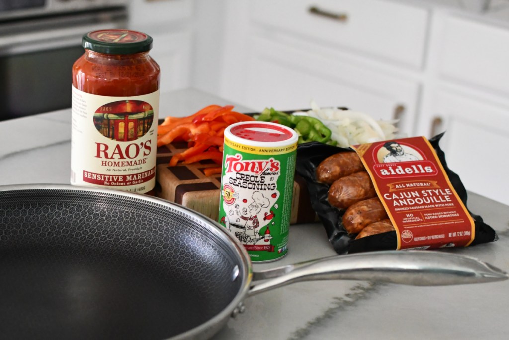 ingredients on the counter for easy sausage skillet meal