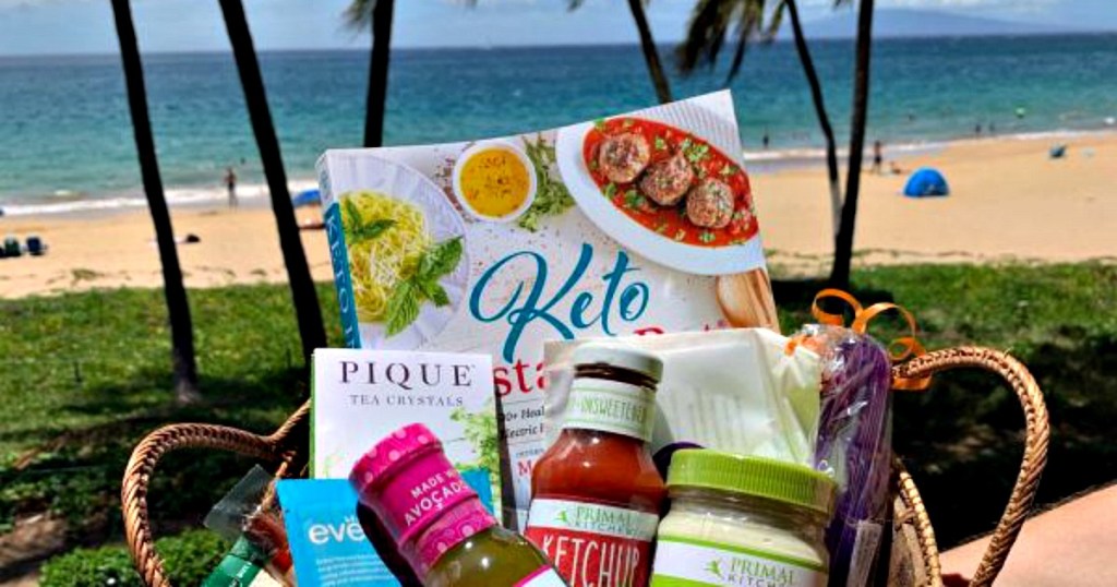 keto condo gift basket on the beach