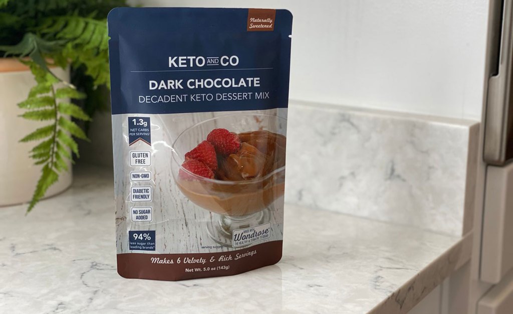 keto and co dark chocolate dessert mix on counter