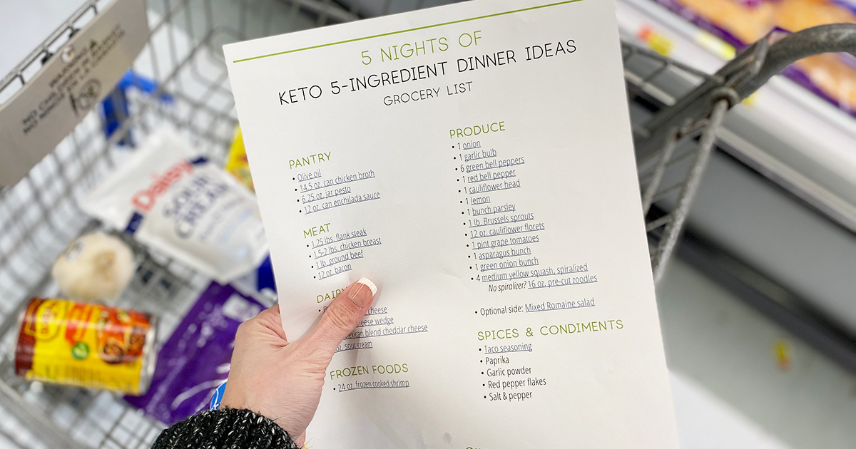printable 5 ingredient meals grocery list for walmart keto groceries