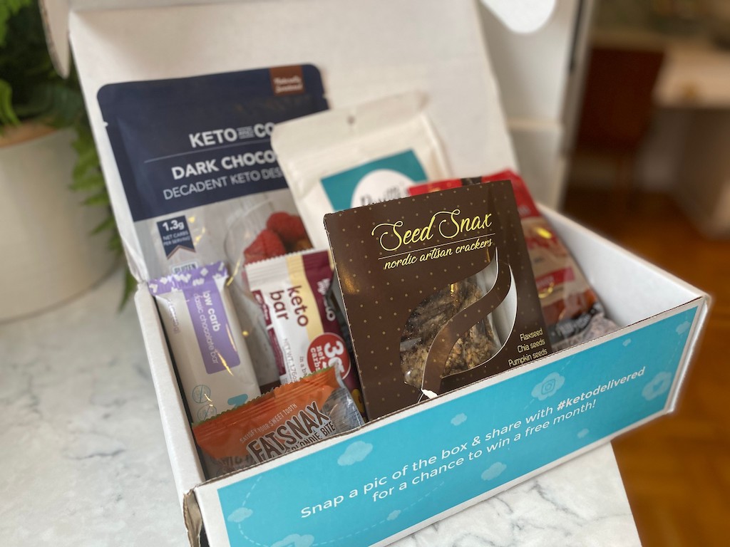 Keto Delivered box with keto foods inside 