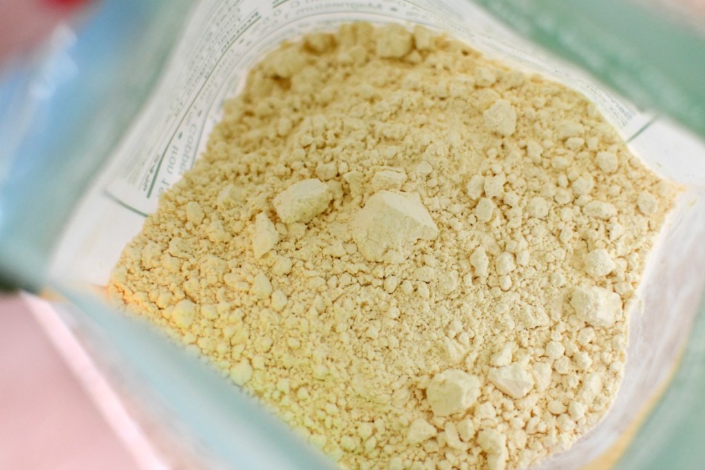 looking inside a bag of lupin flour