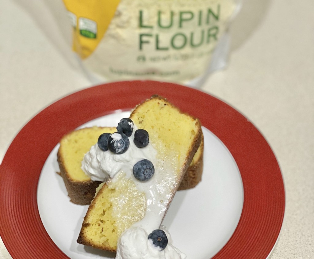 lupin flour pound cake on a plate