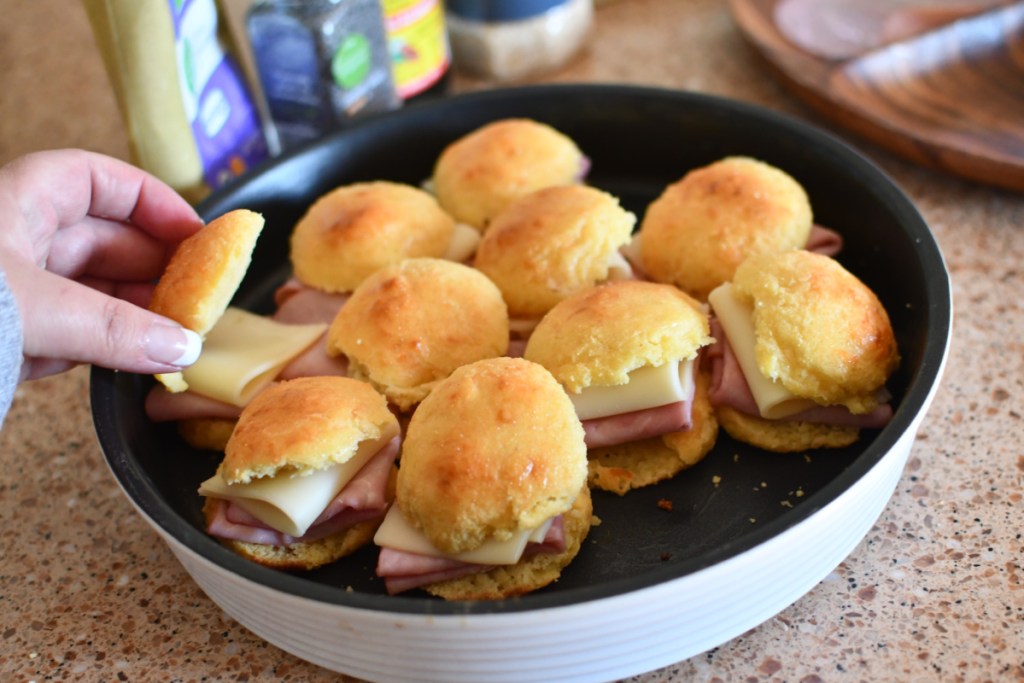 keto ham and cheese sliders assembled