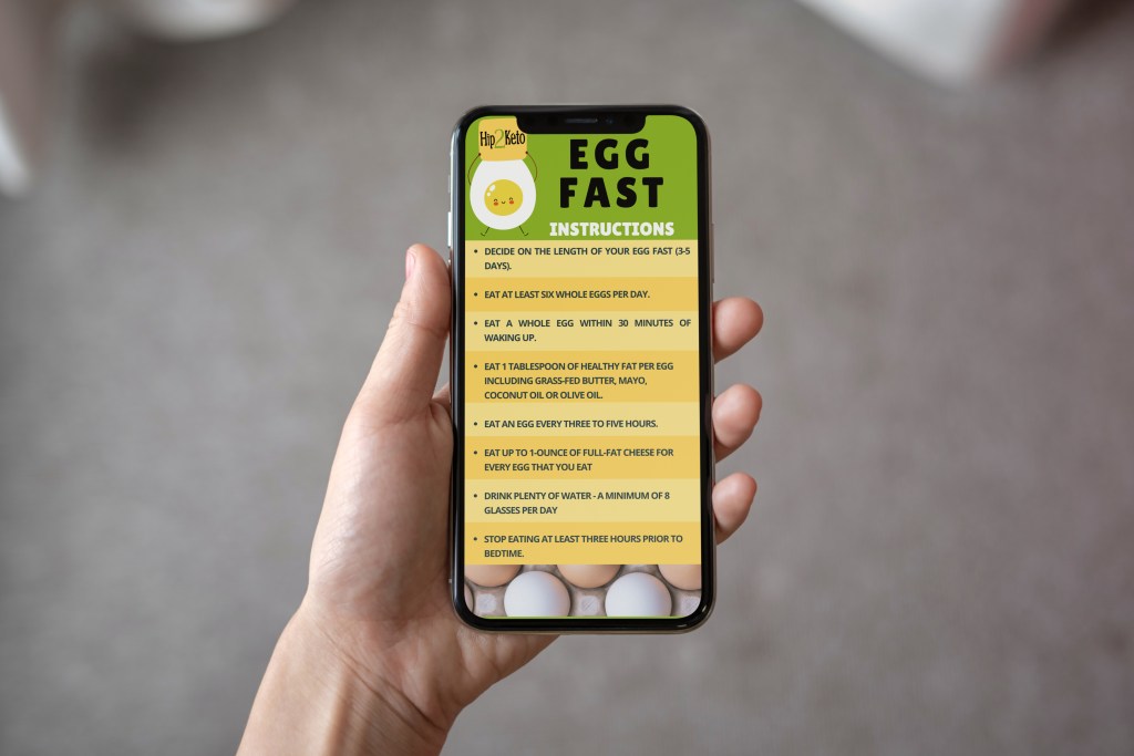 hand holding phone with egg fast instructions