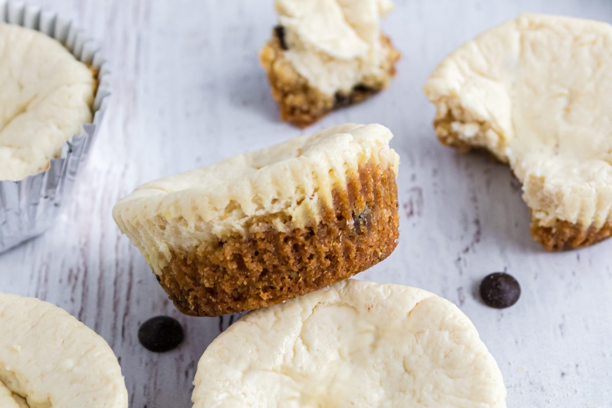 mini cheesecakes with a chocolate chip cookie dough crust