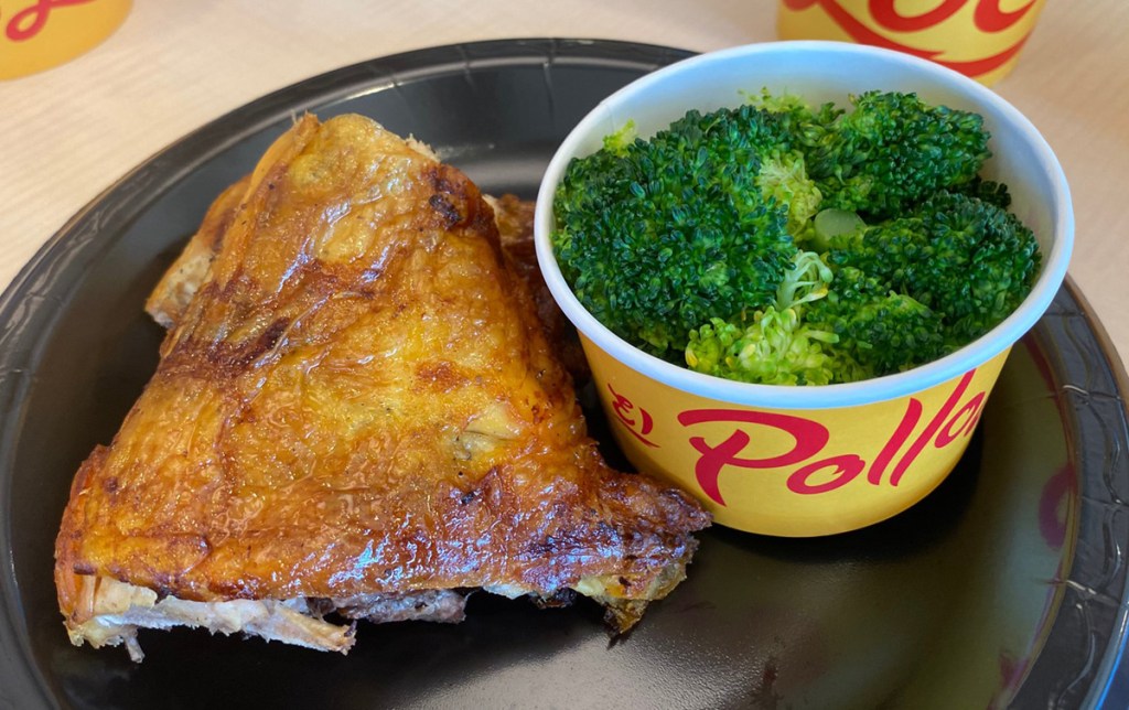 piece of chicken and side of broccoli on a plate