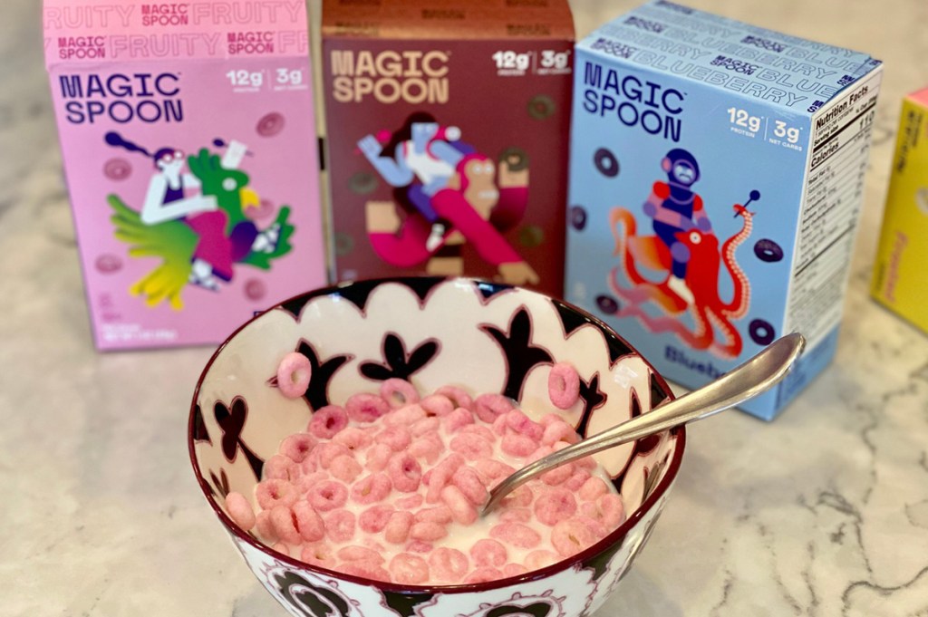 magic spoon cereal in a bowl with boxes