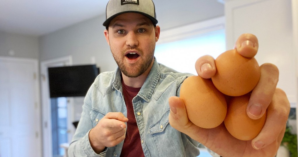 man holding eggs