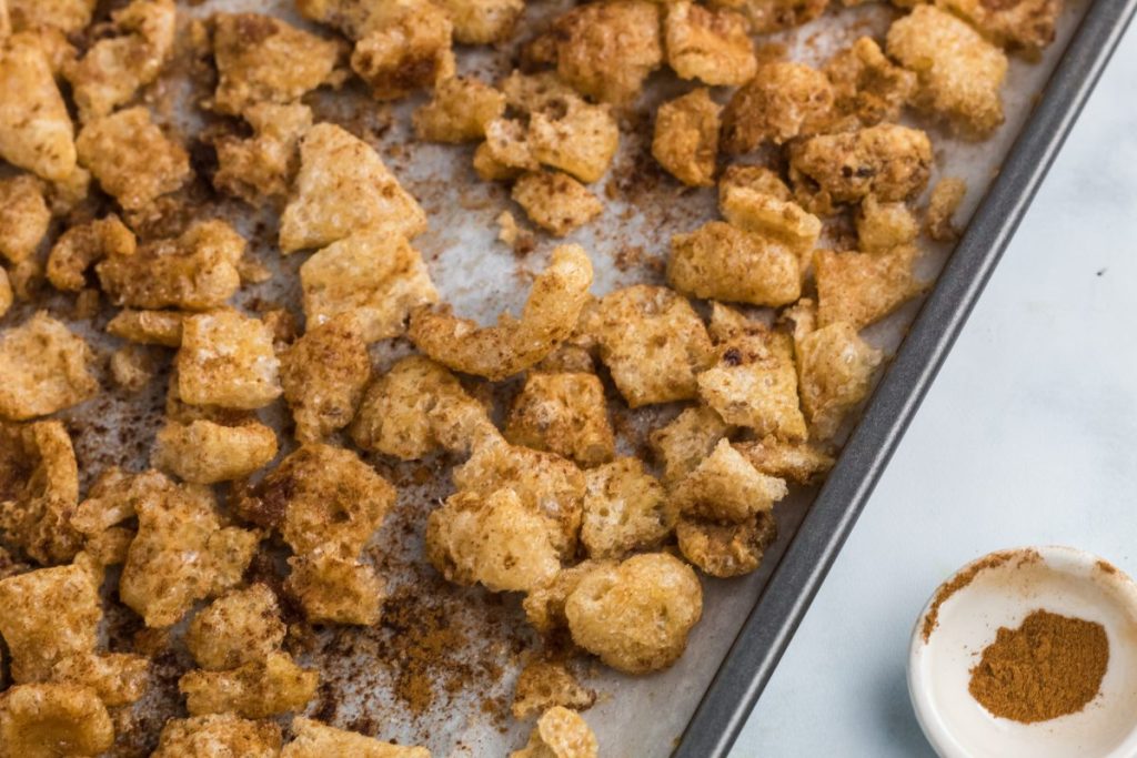 pork rinds on a baking sheet