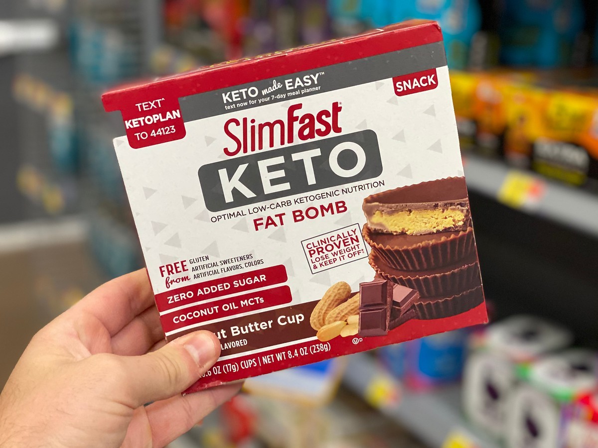 holding Slim Fast keto bombs at Walmart 