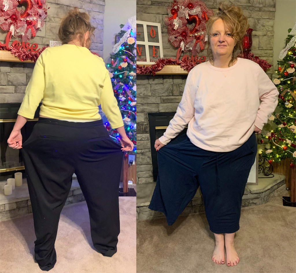 woman showing off weight loss