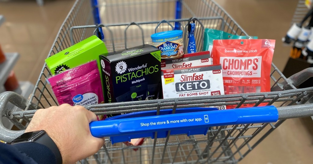 Walmart shopping cart with keto snacks