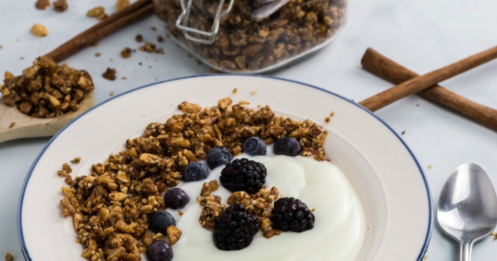 keto granola in greek yogurt