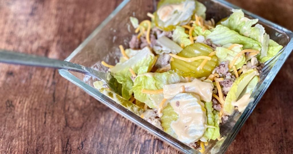 Keto Big Mac Salad in a bowl on a table